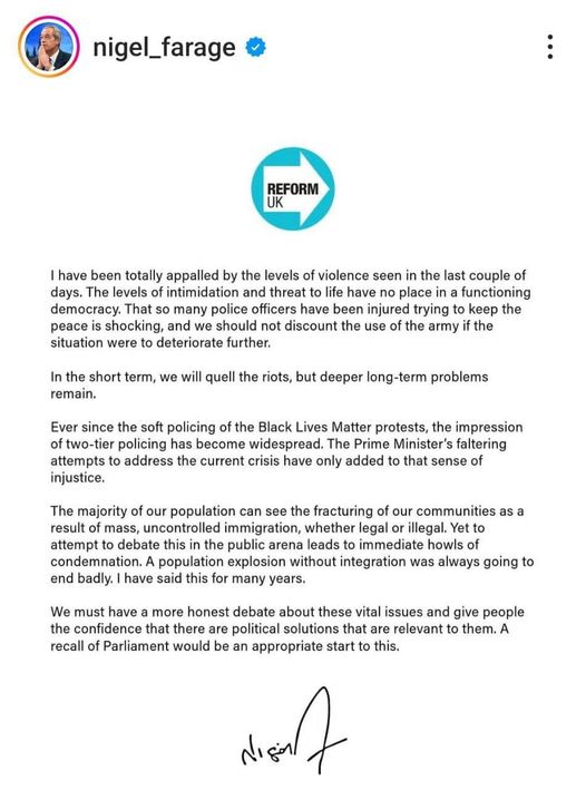 Farage Om Upploppen