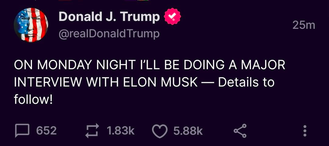Trump & Musk Intervju På Måndag