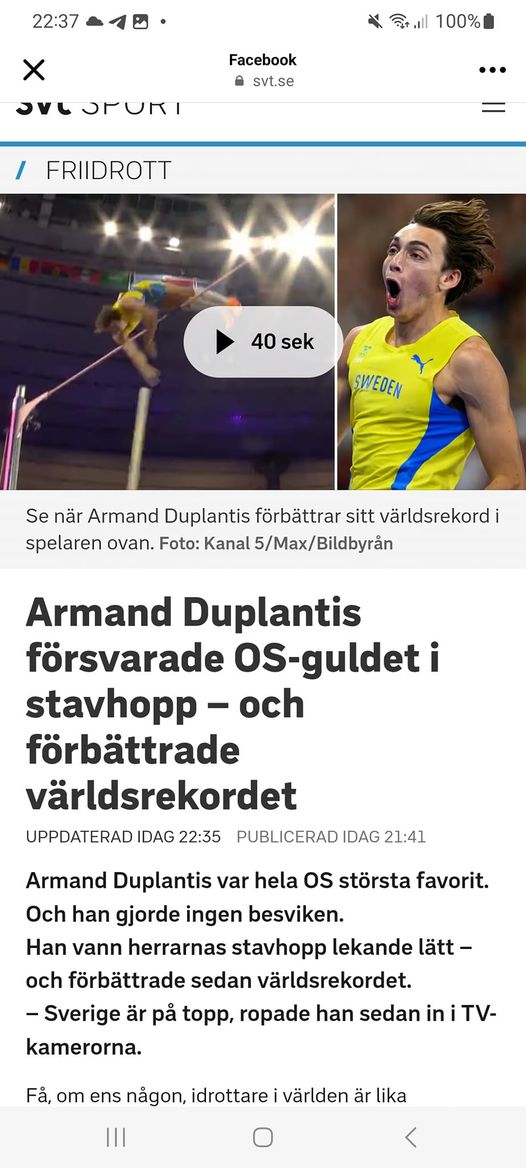 Sverige På Topp Enligt Duplantis