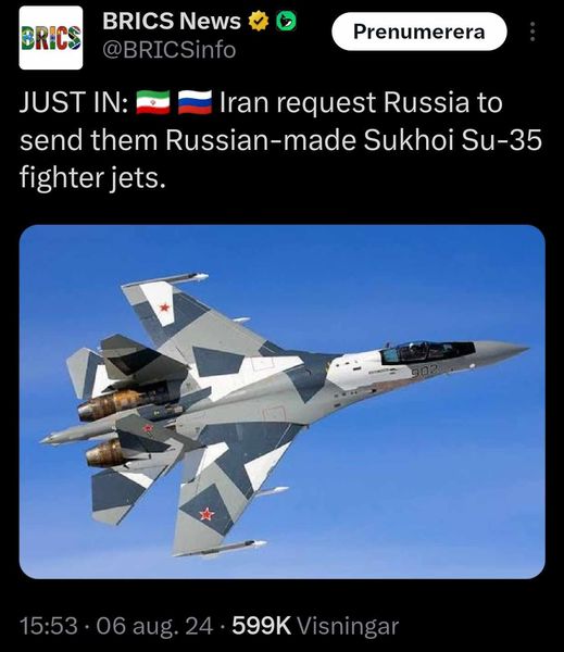 Iran Efterfrågar Sukhoi Su-35