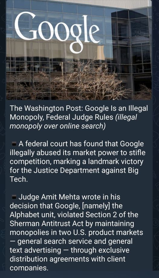 Google Juridiskt Bedömt Vara Ett Illegalt Monopol
