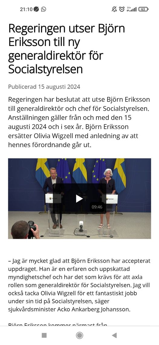 Björn Eriksson - Inte Kontant-Nalle - Ny Generaldirektör För Socialstyrelsen