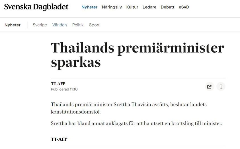 Thailand Sparkar Premiärministern