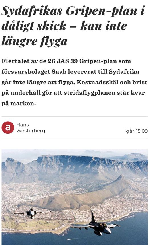 Oflygbara Gripen I Sydafrika