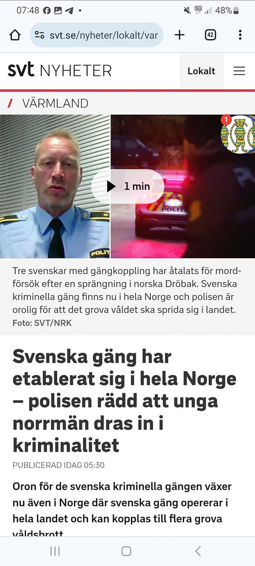 Svensk Gängkriminalitet Etablerat I Hela Norge