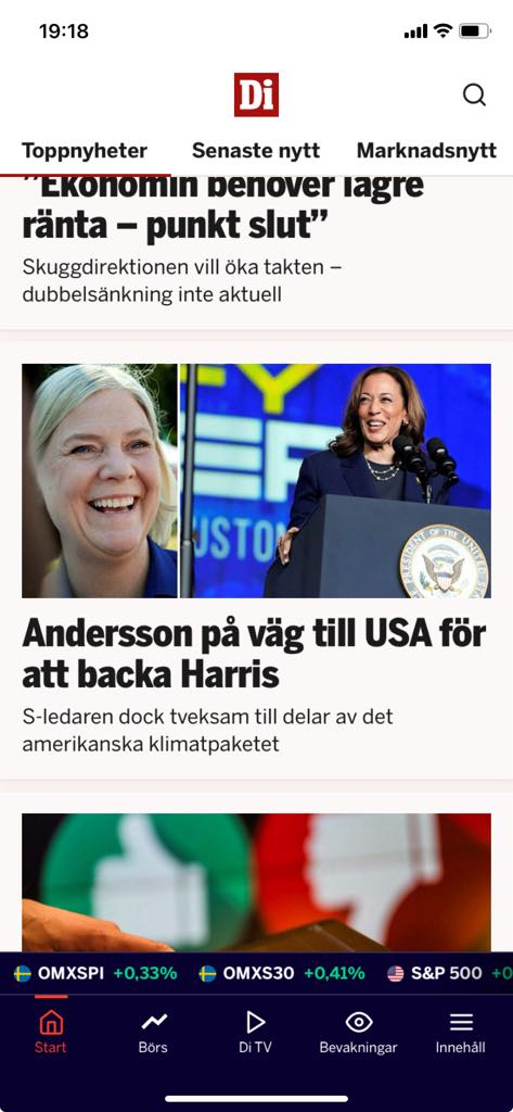 Andersson Till USA För Att Backa Harris