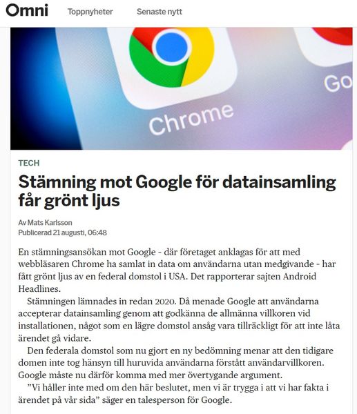 Stämning För Datainsamlande Google