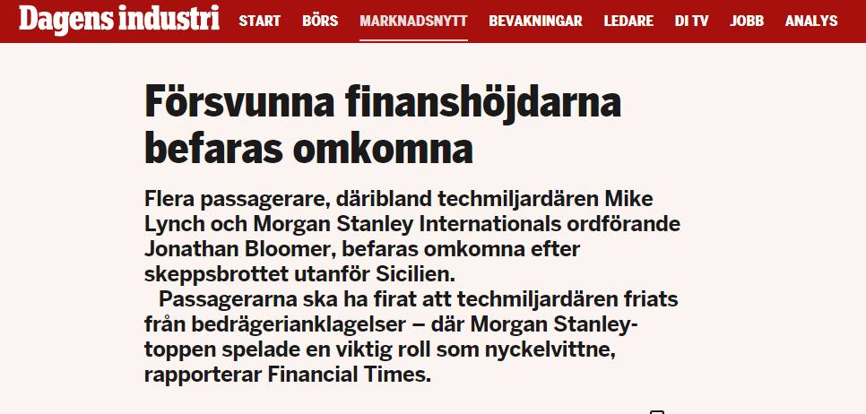 Finanshöjdare Befarade Omkomna