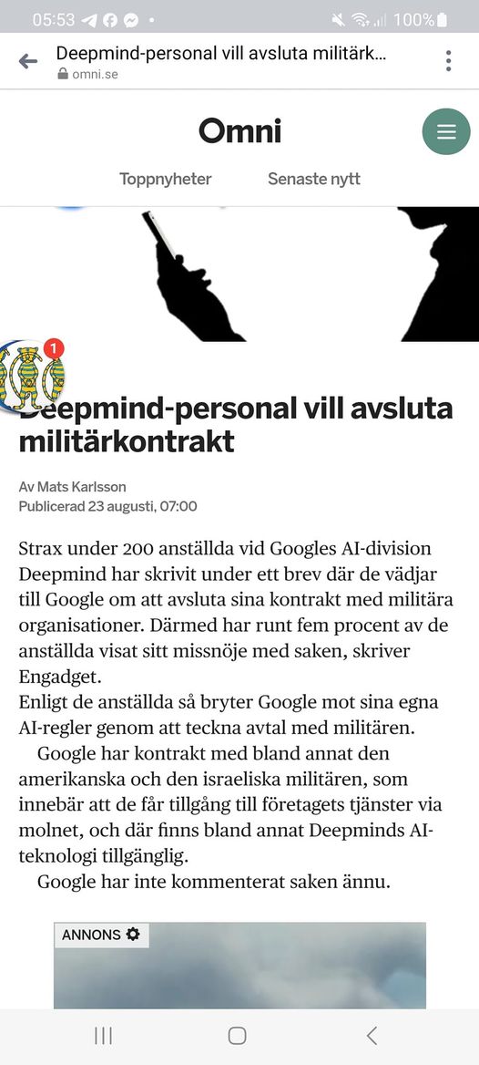 Deepmind-Anställda & Militärkontrakt