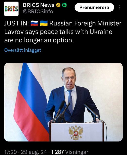 Lavrov: Fredssamtal Med Ukraina Inte Längre Ett Alternativ