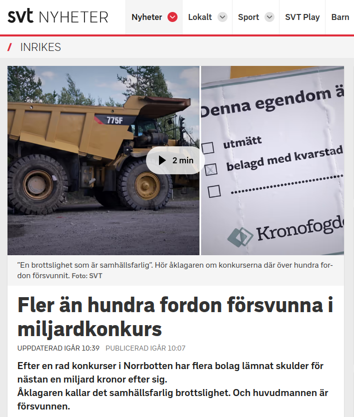 Försvunna Fordon & Miljardkonkurs