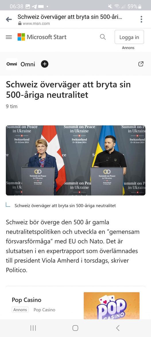 Schweiz Överväger Att Överge Neutraliteten