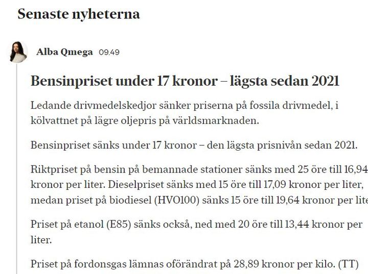 Alfa & Omega & Bränslepris