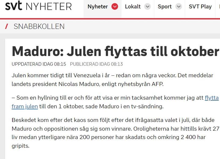 Maduro Flyttar Julen Till Oktober..