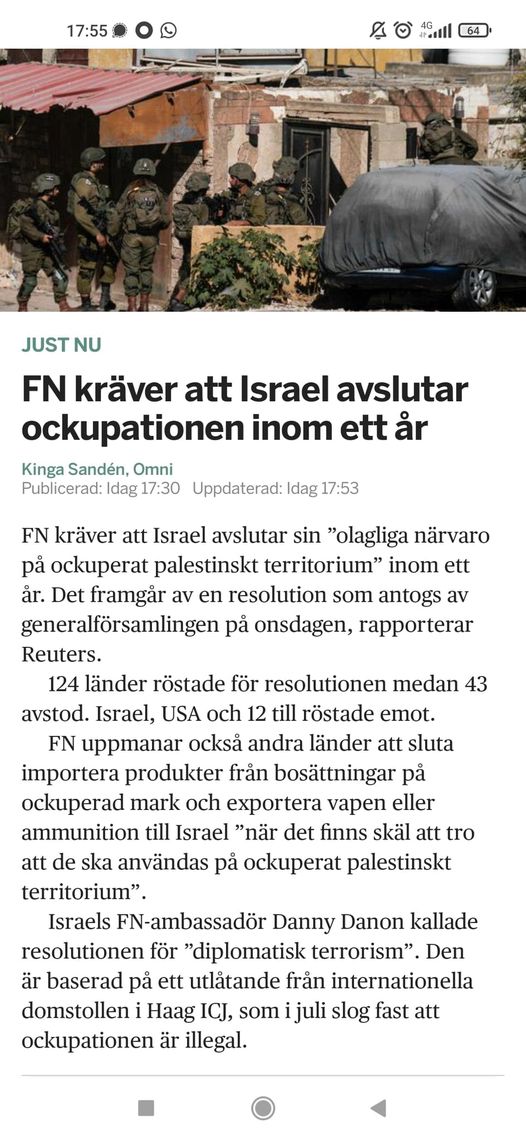 FN-Krav På Israeliskt Ockupationsslut Inom Ett År..