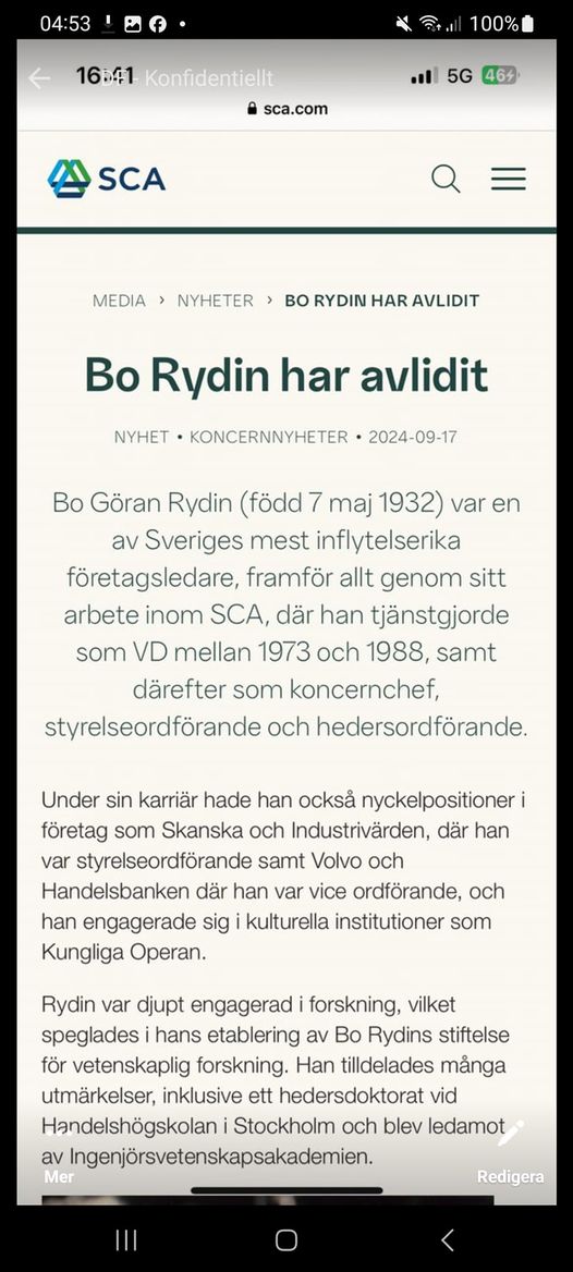 Bo Rydin - Utvandrad & Avliden