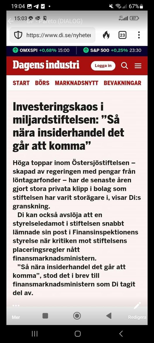 Östersjöstiftelsen; Miljardstiftelse Med Investeringskaos & Så Nära Insiderhandel Det Går Att Komma..