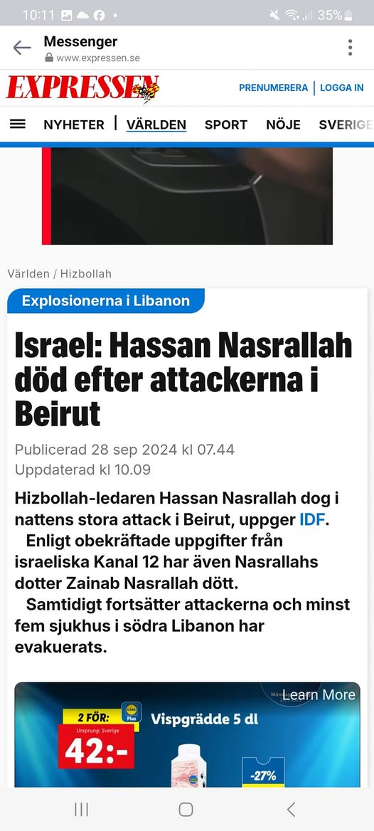 Nasrallah Rapporterad Död