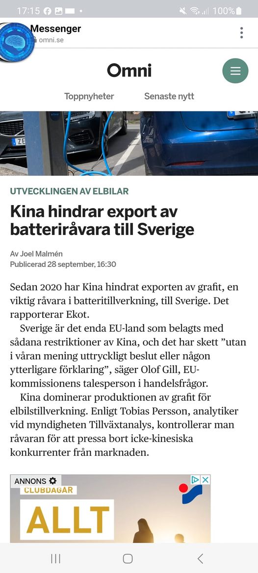 Sverigeexporthindrande Kina