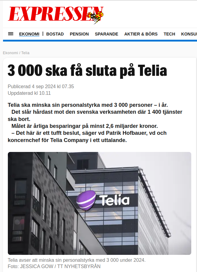 3000 Får Gå Från Telia