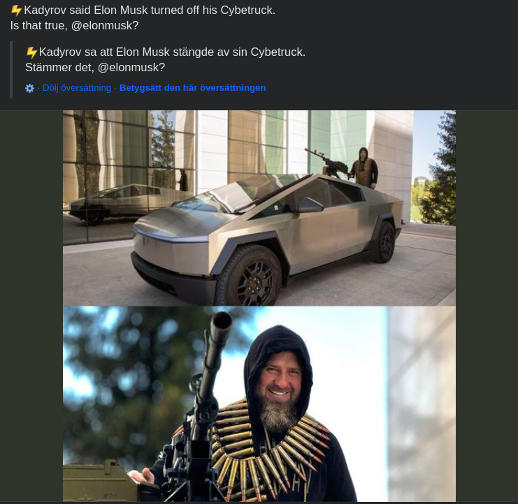 Avstängd Tesla I Tjetjenien..