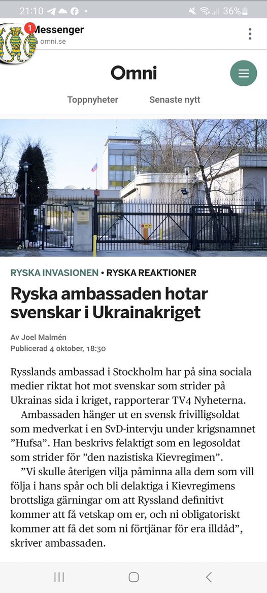 Ryskt Ambassadhot Mot Ukrainastridande Svenskar