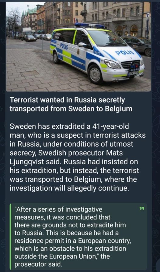Svensk Terroristtransport Till Belgien Istället För Ryssland
