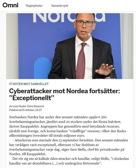 Fortsatta Cyberattacker Mot Nordea
