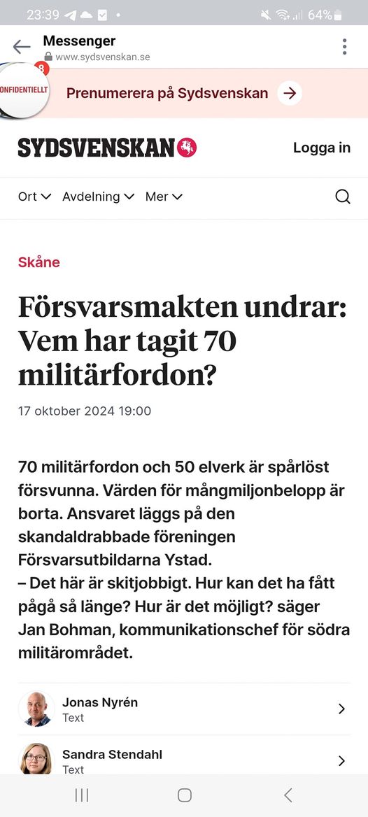 70 Saknade Militärfordon