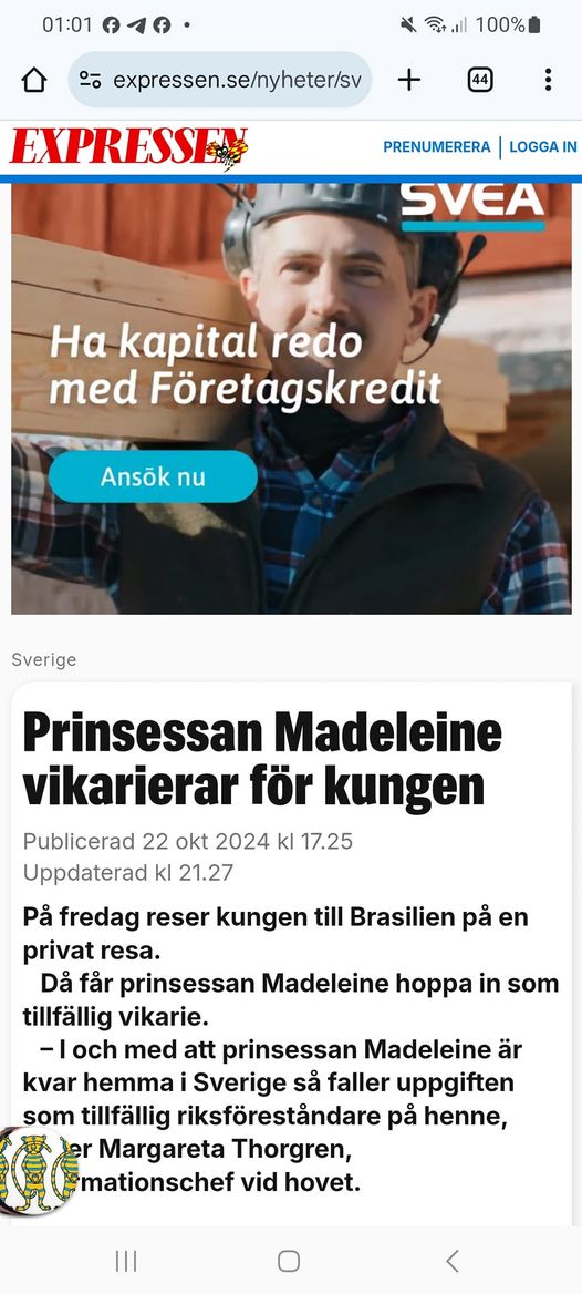 Madeleine Vikarierar Hemma Under Kungafamiljens Brasilienresa