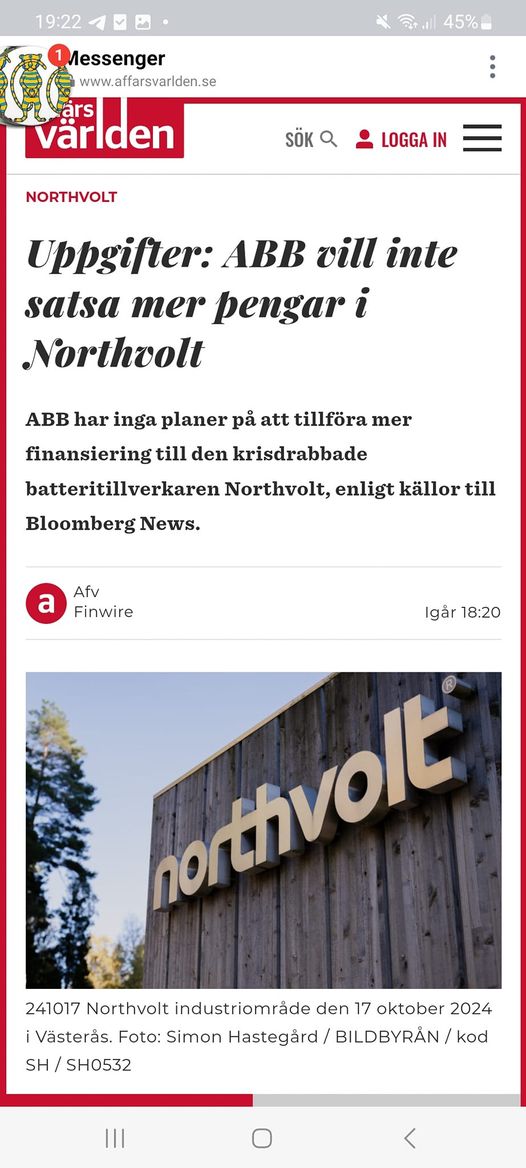 ABB: Ingen mer Northvolt-Finansiering