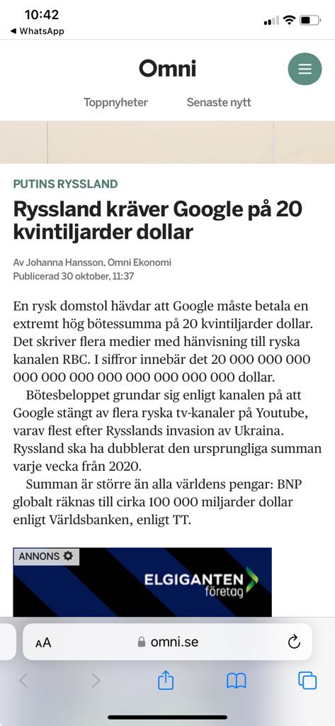 Rysk Domstol Dömer Google Att Böta 20 Kvantiljoner - 20 000 000 000 000 000 000 000 000 000 000 000 - Dollar