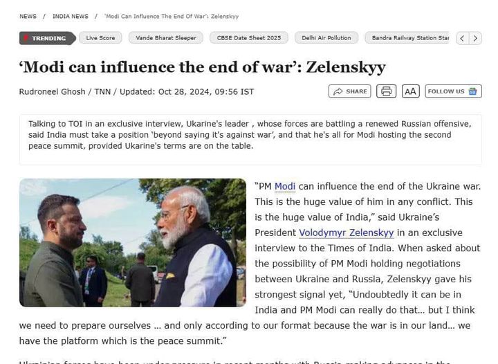 Fredssamtal Med Ryssland I Indien Möjligt För Zelensky