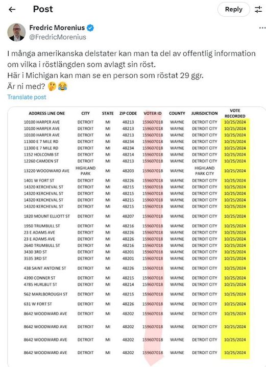 Röstning X 29 I Michigan
