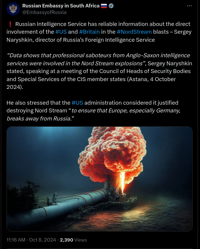 Ryska Underrättelser Om Amerikansk & Brittisk Inblandning I Nord Stream Explosioner