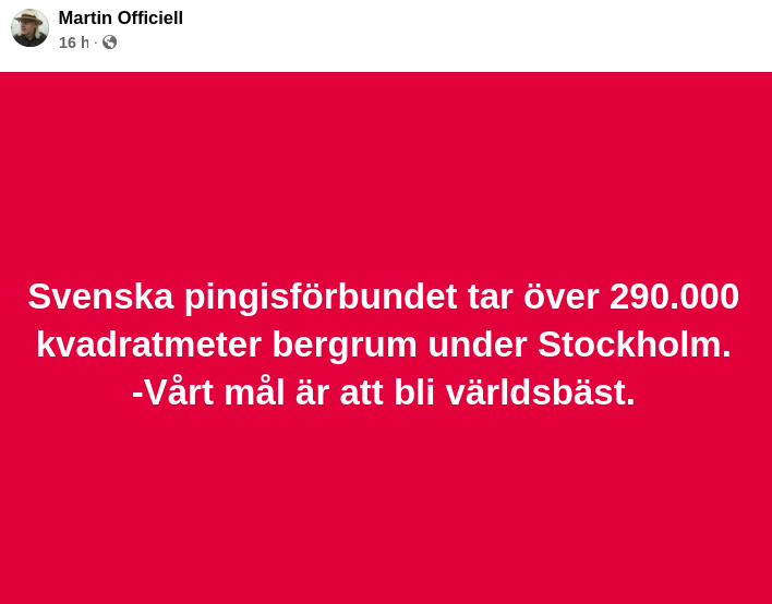 290 000 Kvadratmeter Bergrum Till Pingisförbundet