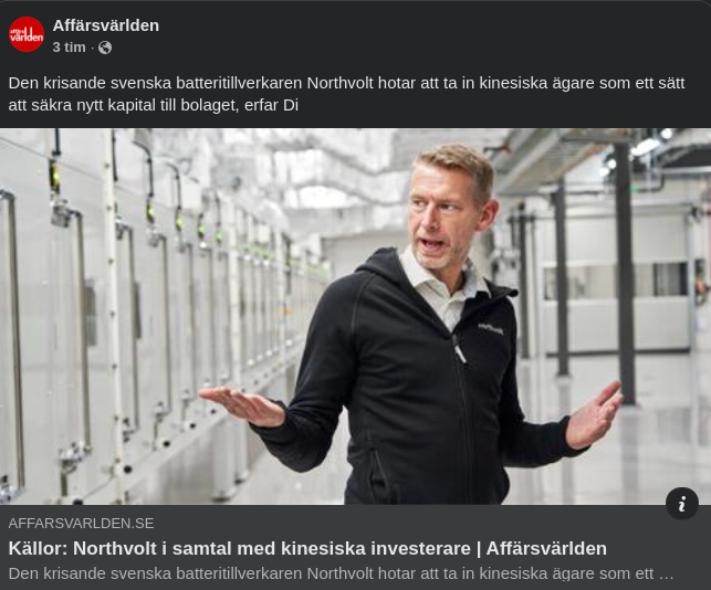 Northvolt I Samtal Med Kinesiska Investerare