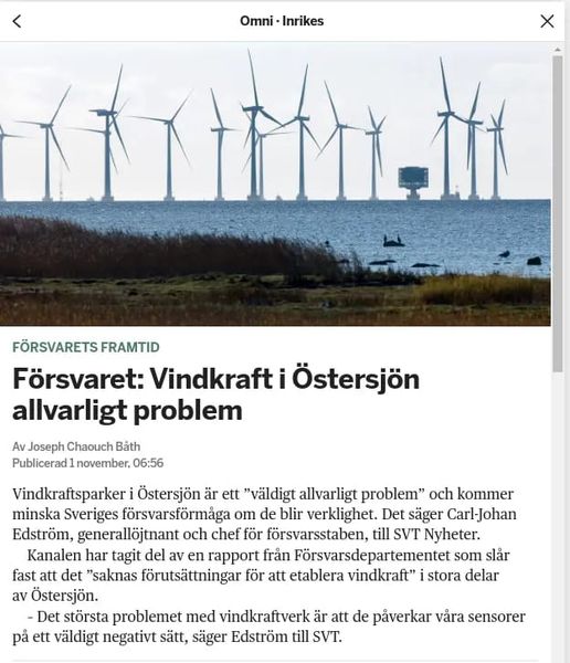 Försvarsproblem Med Östersjövindkraft