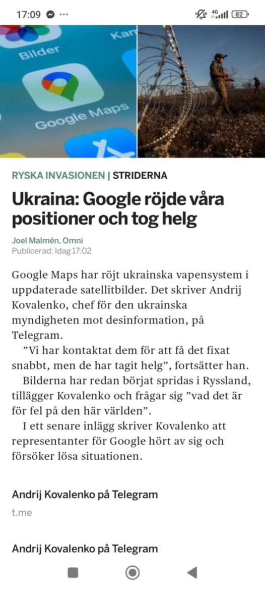 Helgstängt Google Röjde Ukrainska Positioner..