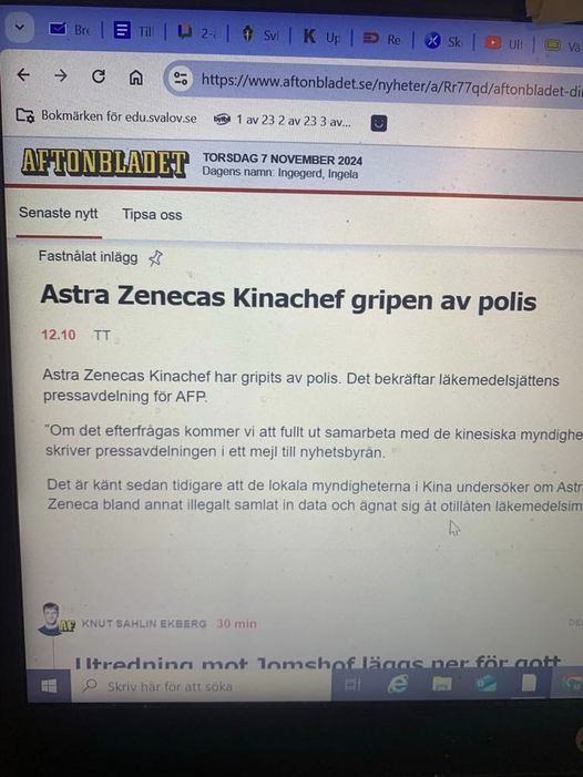 Astra Zenecas Kinachef Anhållen