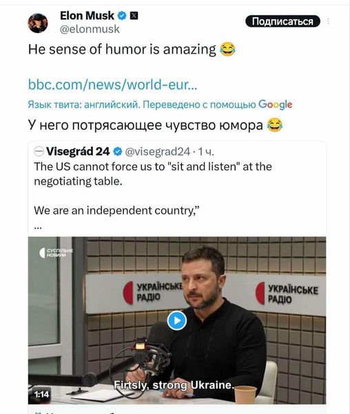 Humor Från Zelensky Enligt Musk
