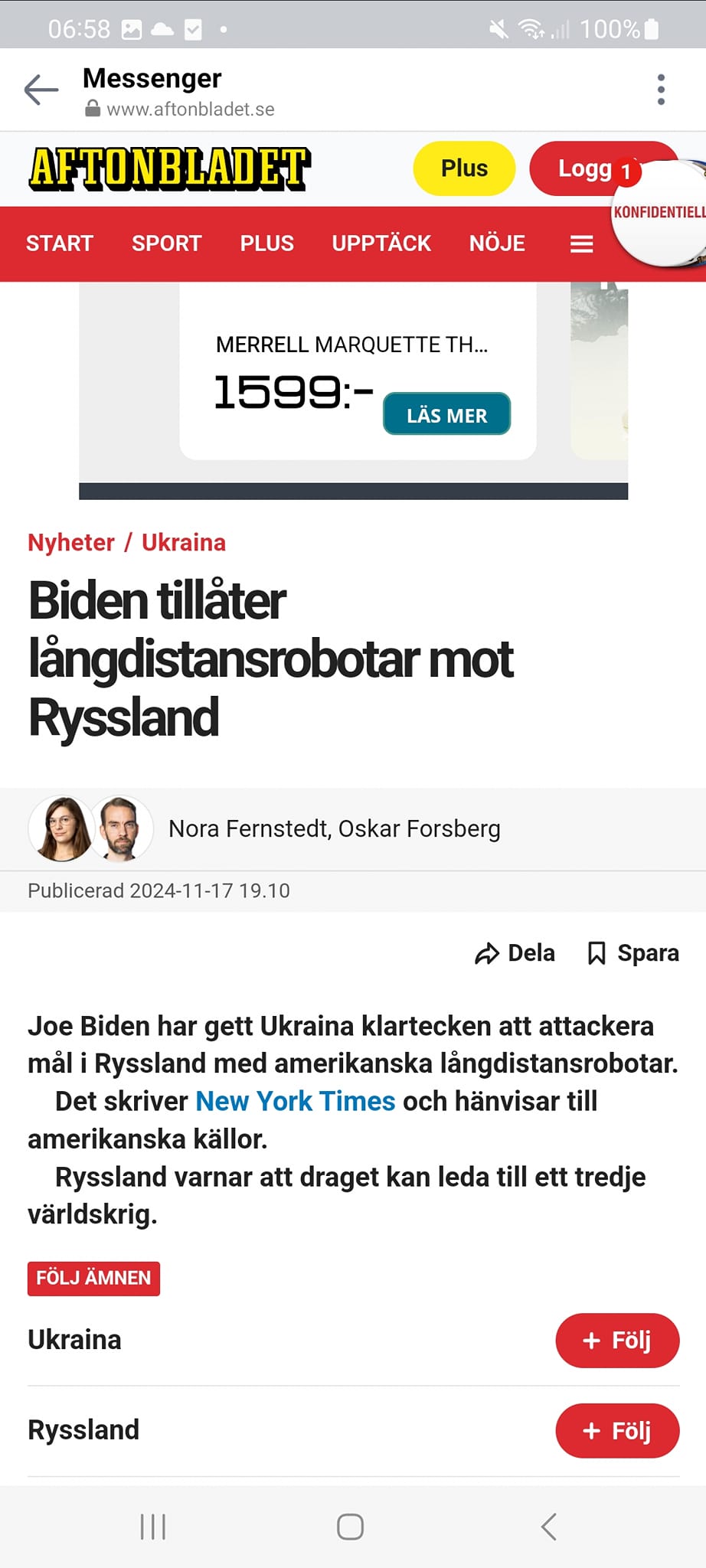 Tillåtna Långdistansrobotar För Ukraina