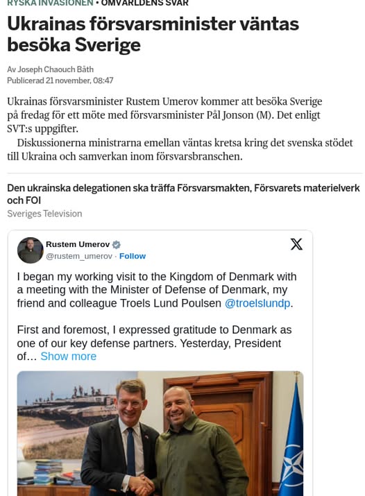 Ukrainskt Försvarsministerbesök I Sverige