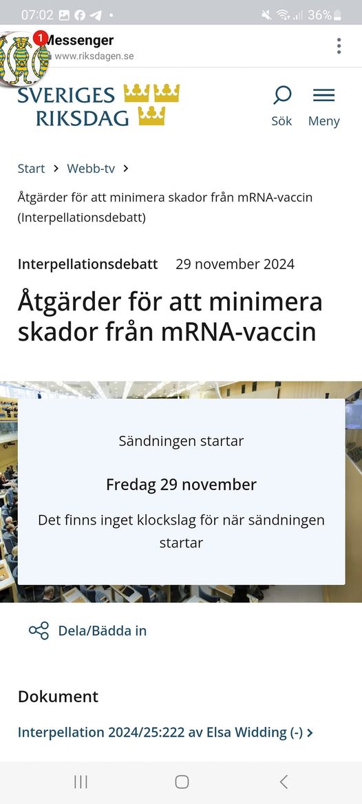 Åtgärder För Att Minimera Skador Från mRNA-Vaccin - Interpellationsdebatt 29/11