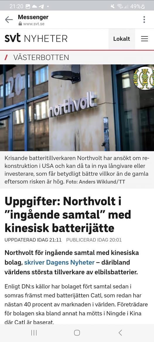 Northvolt Samtalar Ingående Med Kinesiska Bolag