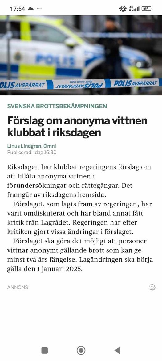 Anonyma Vittnen Klubbat I Riksdagen