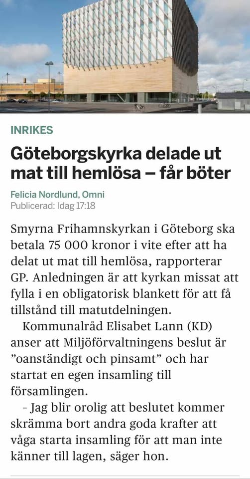 Göteborgskyrka Bötfälld För Matudelning Till Hemlösa