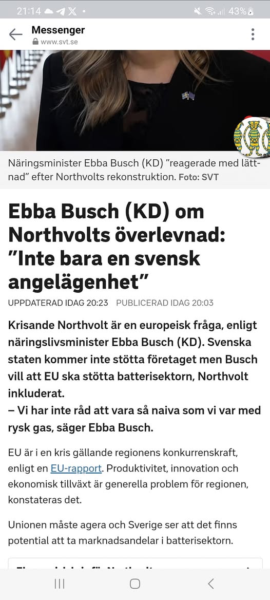 Northvolt Europeisk Fråga Enligt Busch