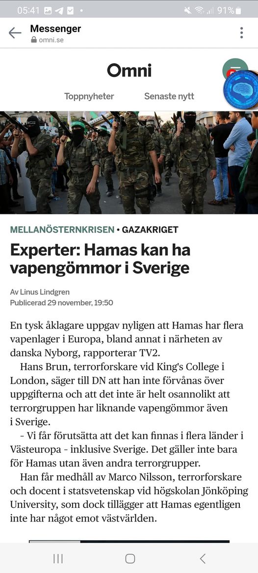 Hamas-Vapengömmor I Sverige?