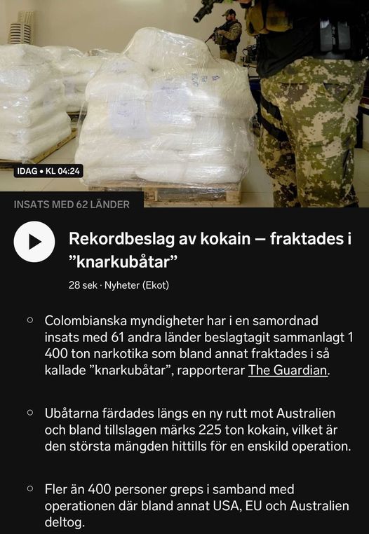 1400 Ton Kokain Beslagtaget Av Colombia